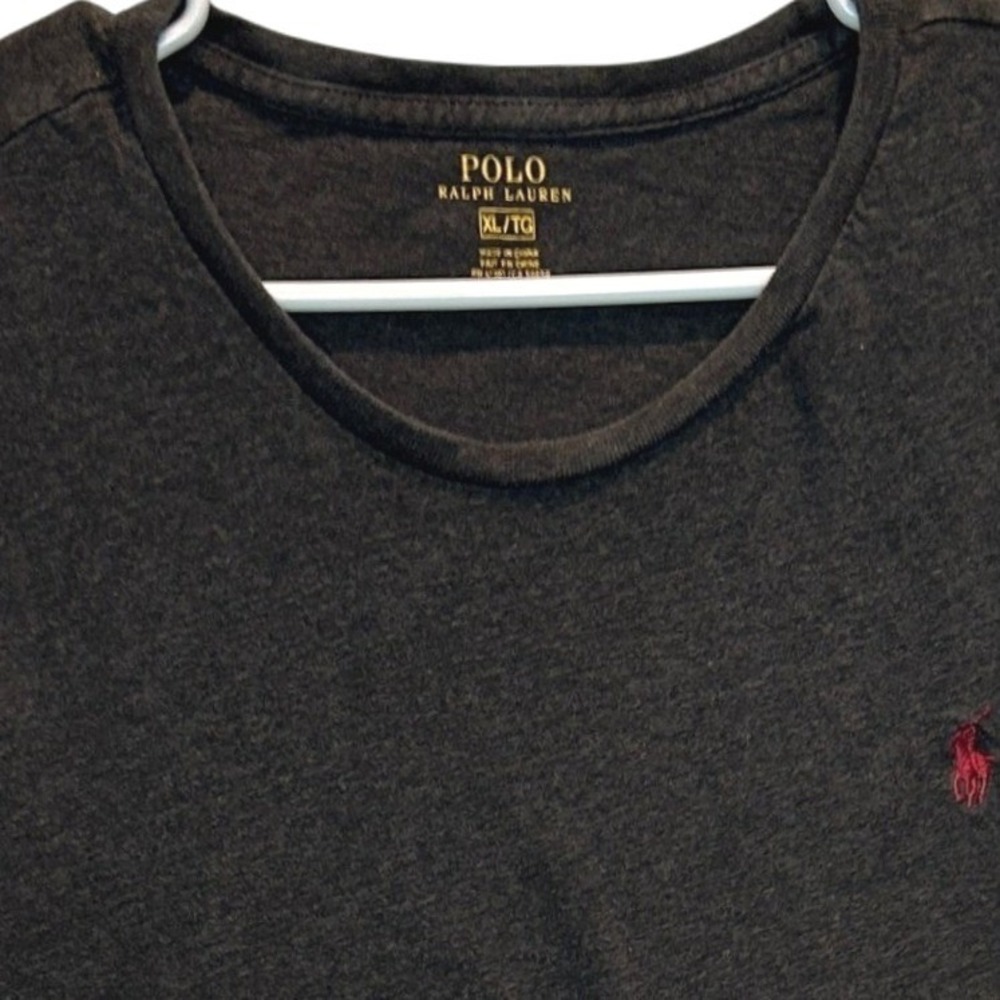 Polo Ralph Lauren T-Shirt Large Mens Charcoal Gray Heather Red Pony Logo Cotton